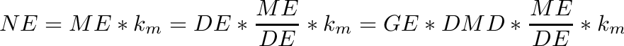 \[
NE = ME * k_m = DE * \frac{ME}{DE} * k_m = GE * DMD * \frac{ME}{DE} * k_m
\]